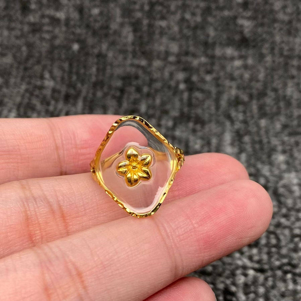Translucent Resin 18K Golden S.Steel Adjustable Ring - FGS