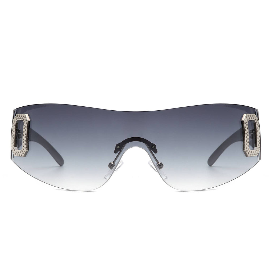 Rectangle Rimless Sleek Wrap Around Fashion Sunglasses