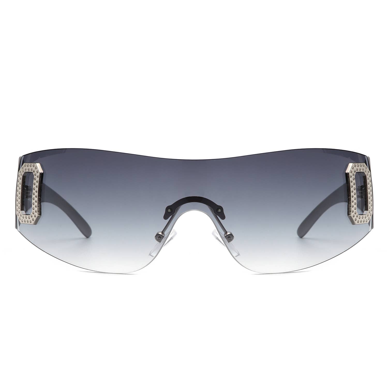 Rectangle Rimless Sleek Wrap Around Fashion Sunglasses