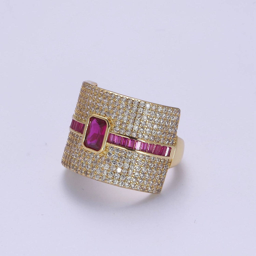 Colorful Micro Pave Adjustable Chunky Statement Ring