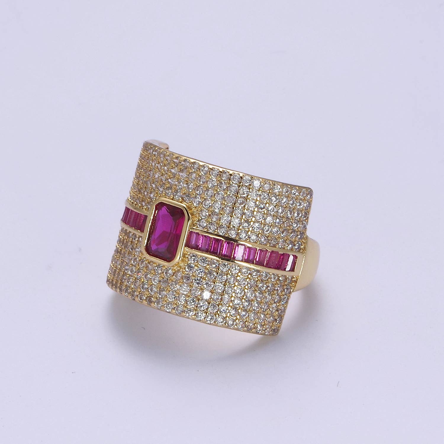 Colorful Micro Pave Adjustable Chunky Statement Ring