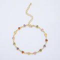 18K Gold Filled Clear, Multicolor, Red CZ Heart Star Sideway Straight 7 Inch Bracelet | WA-03781 ~ WA-03782