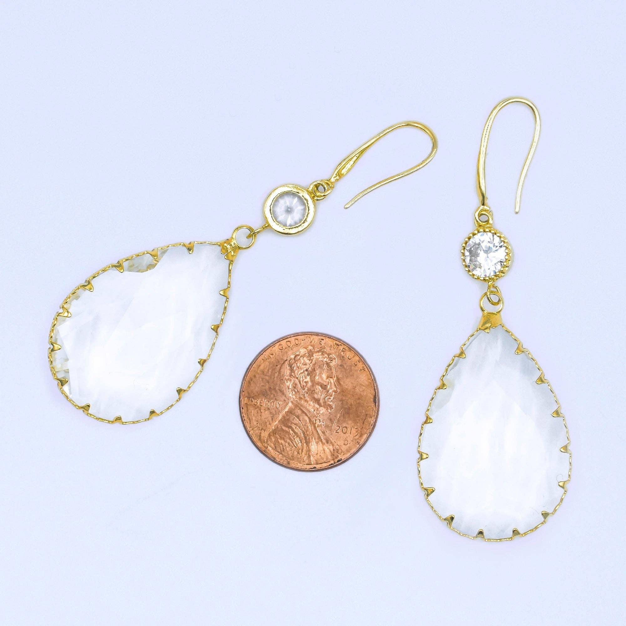 24K Gold Filled Multifaceted CZ Teardrop Drop French Hook Earrings | AB1416
