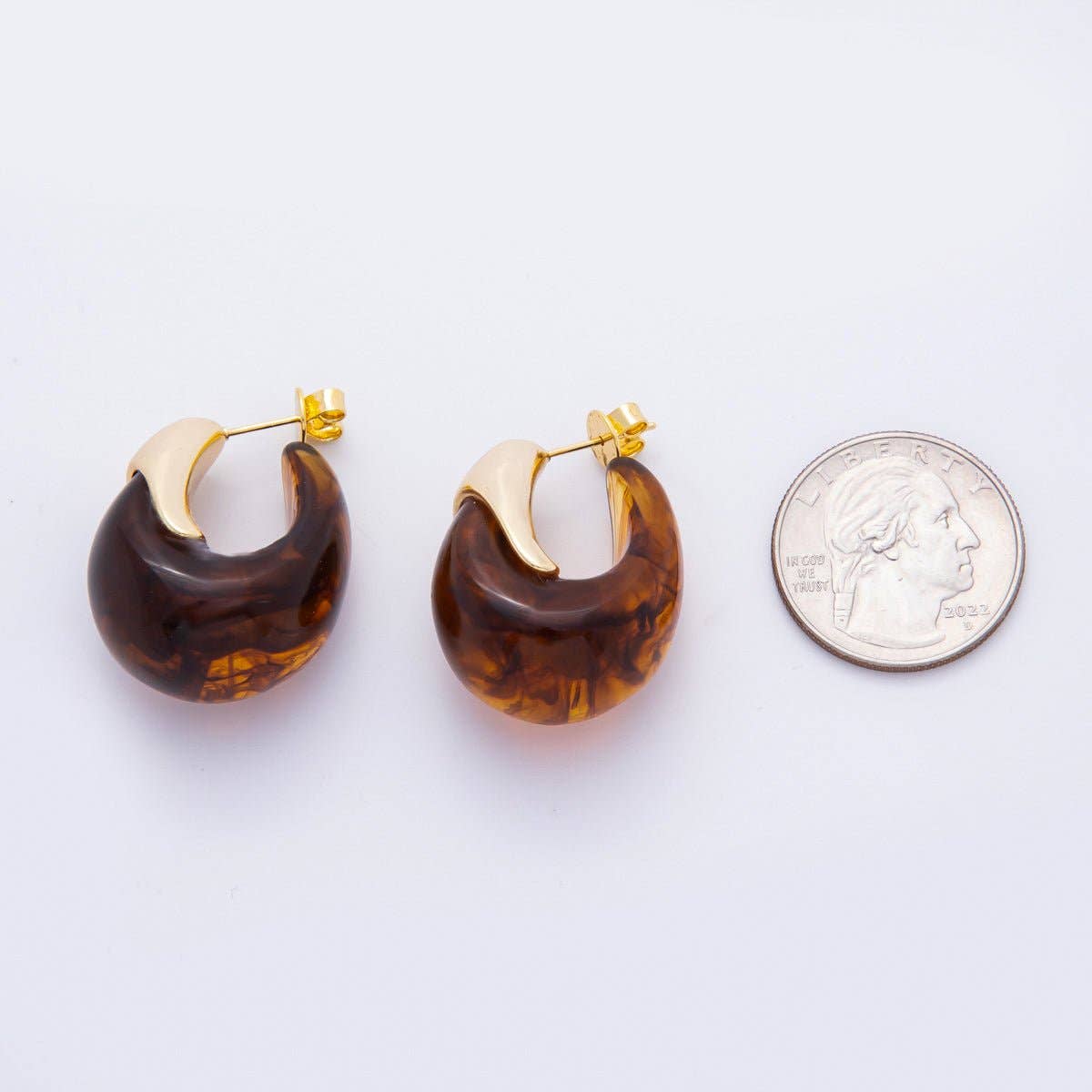 18K Gold Filled 35mm Blue, White, Brown Resin J-Shaped Hoop Earrings | AJ249 - AJ252