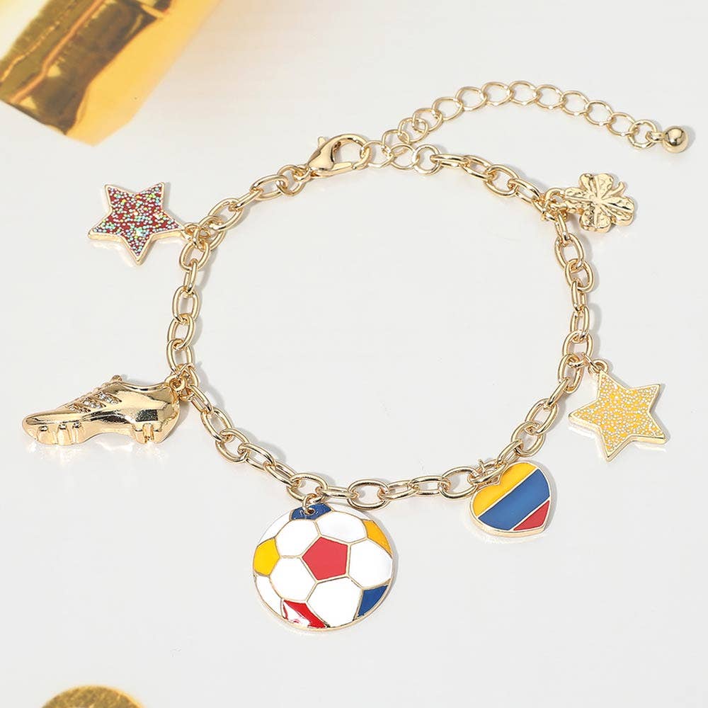 FIFA World Cup Soccer Ball Shoe Star Charm Station Bracelet