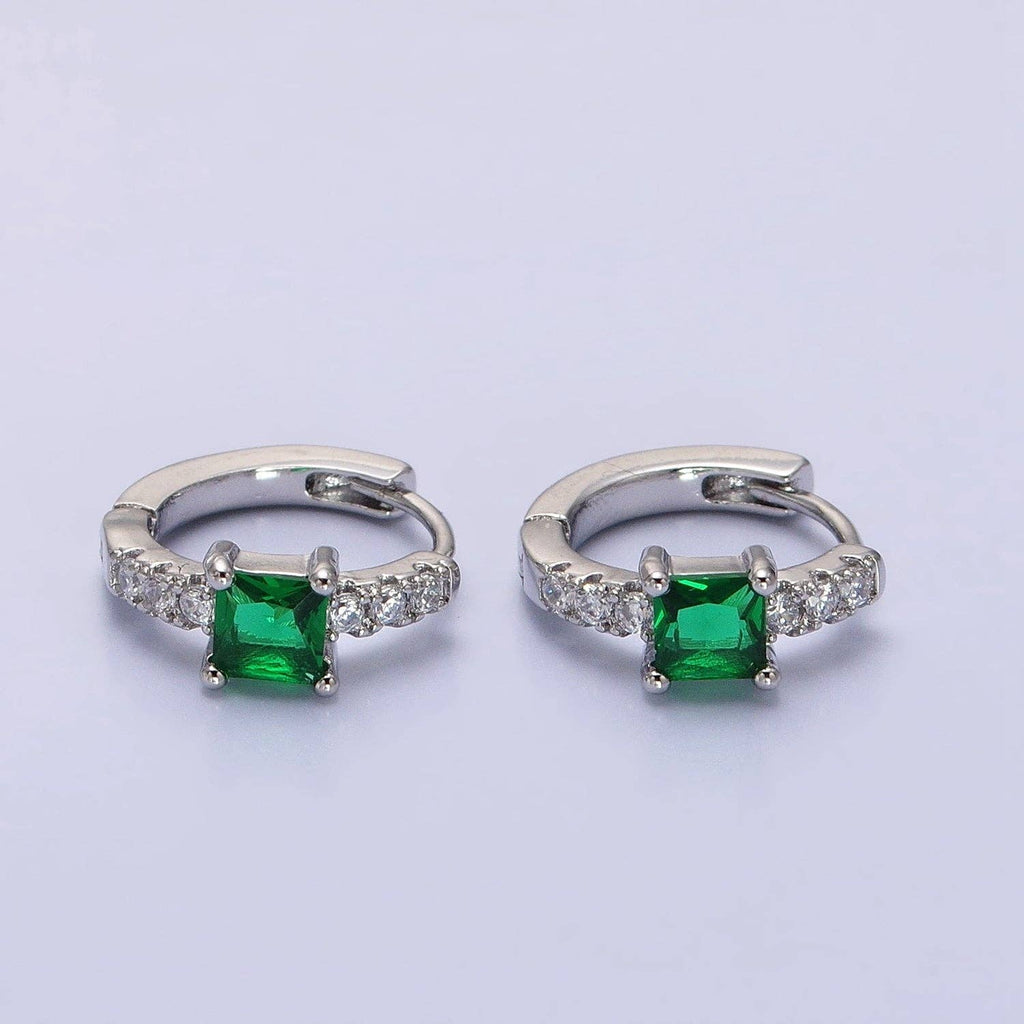 Gold Filled Emerald Green Square CZ Cartilage Huggie Earring