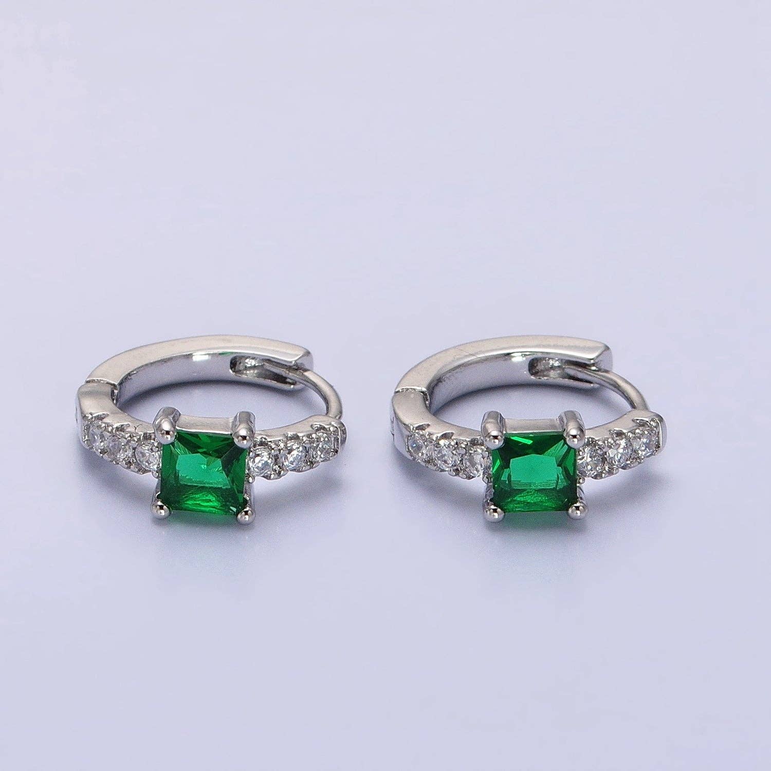 Gold Filled Emerald Green Square CZ Cartilage Huggie Earring