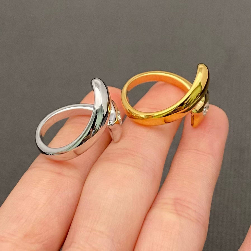 Zircon Star 18K Golden Stainless Steel Ring - FGS/MS