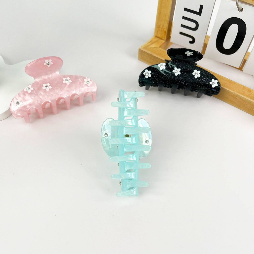 Half Moon Diamond Florals Hair Claw Clip