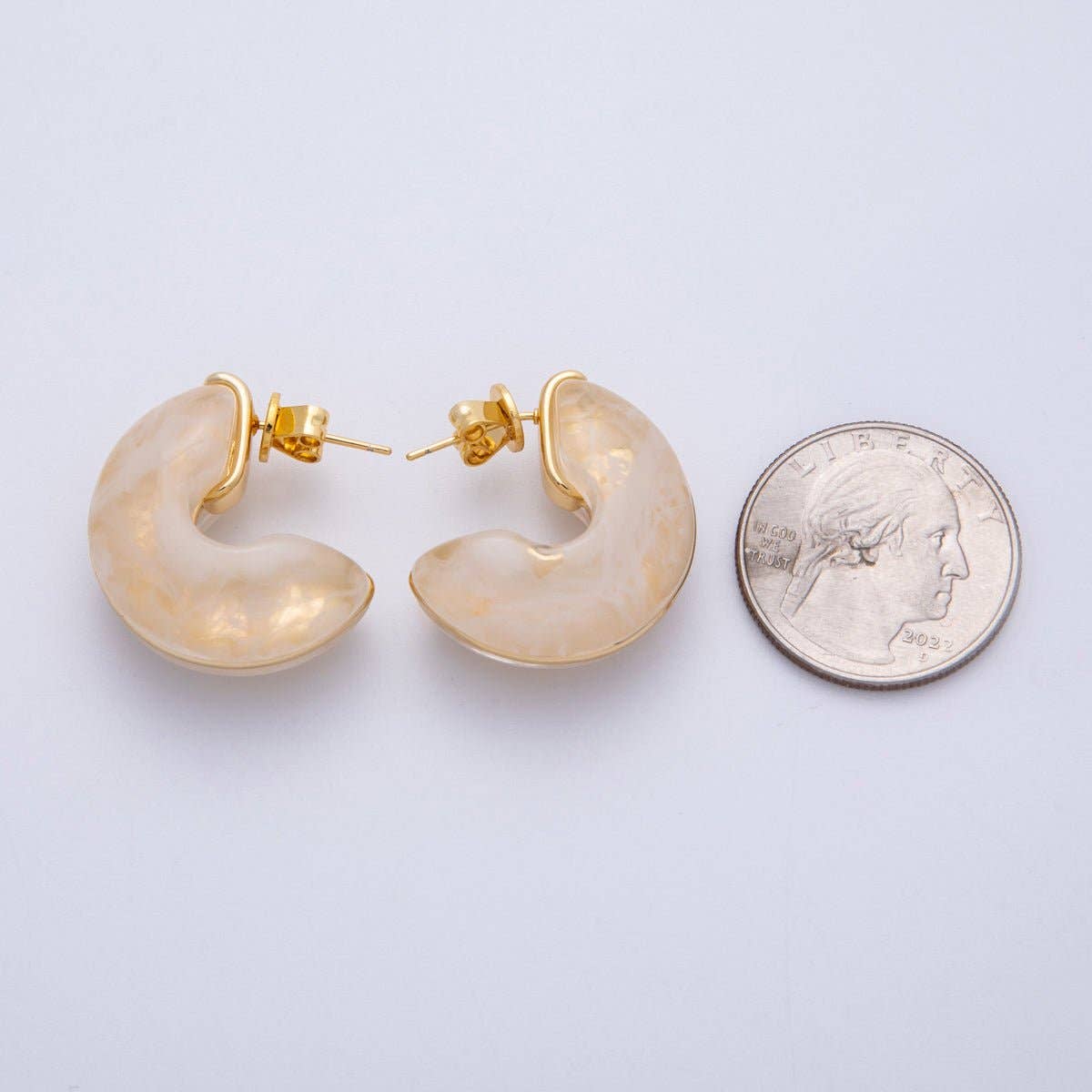 18K Gold Filled 25mm White, Blue, Black, Red, Beige, Brown Resin Chubby C-Shaped Hoop Earrings | Earrings-00154 ~ Earrings-00159