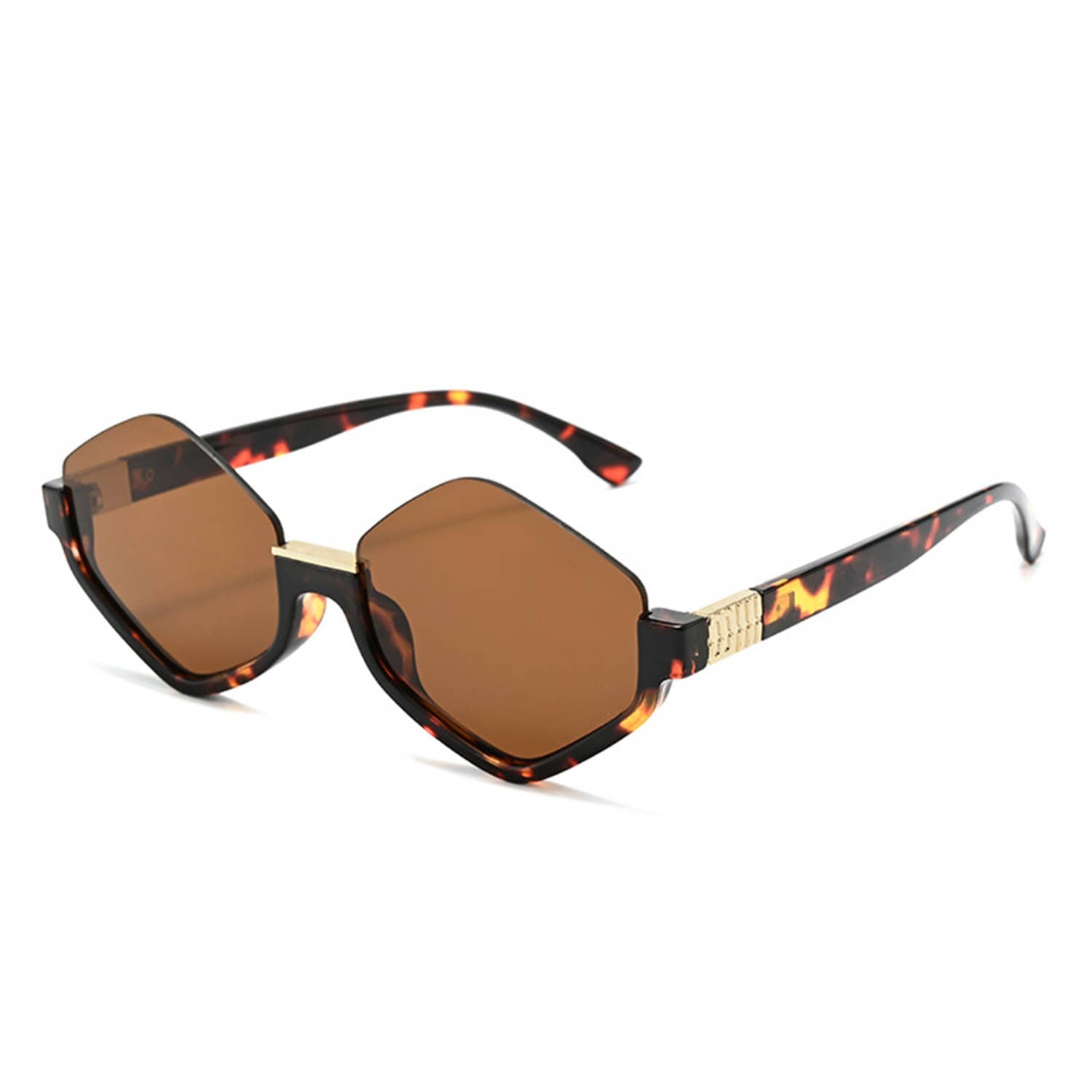 Geometric Oversized Semi-Rimless Polygon Fashion Sunglasses