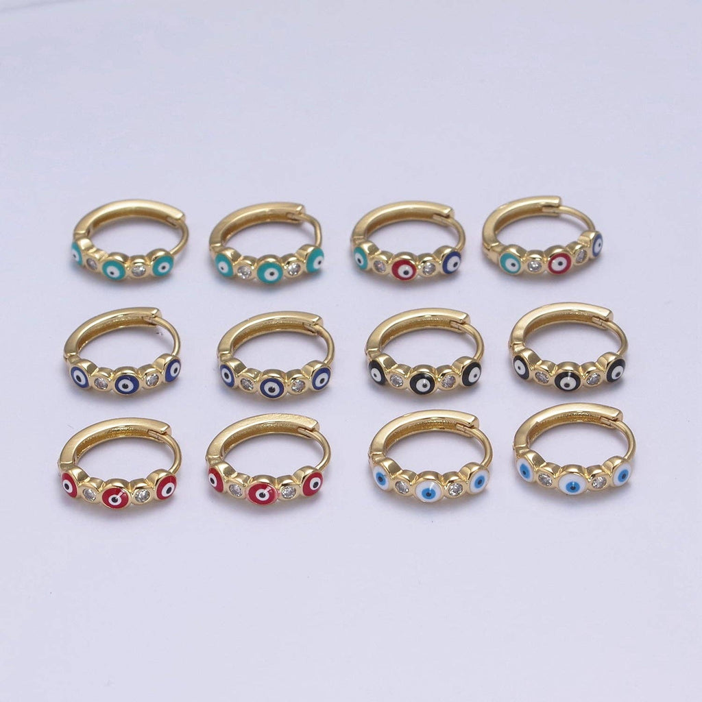 14mm Dainty Evil Eye Huggie  Hoop Earring T309~T314
