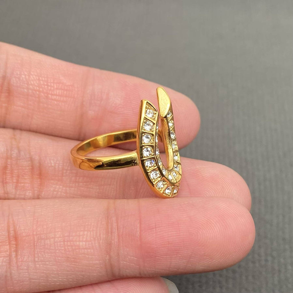 Full Zircon Inlaid Horseshoe 18K Gold Plated SS Ring - FGS