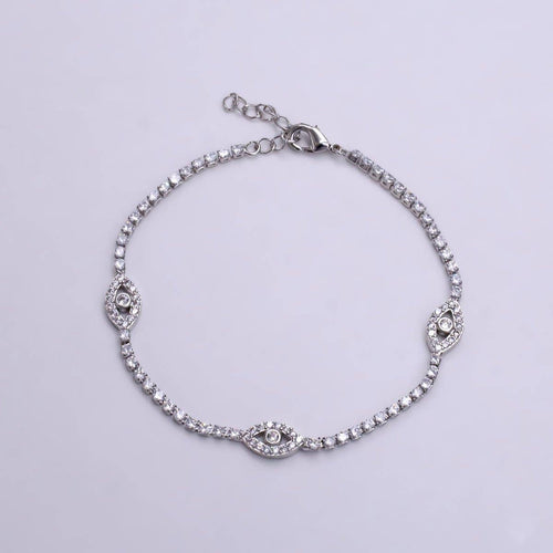 14K Gold Filled Clear Micro Paved CZ Evil Eye Tennis Chain 7 Inch Bracelet in Gold & Silver | WA-2133 WA-2134