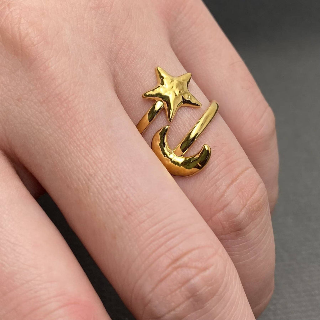 Moon Star 18K Gold Plated S.Steel Adjustable Ring - FGS/MS