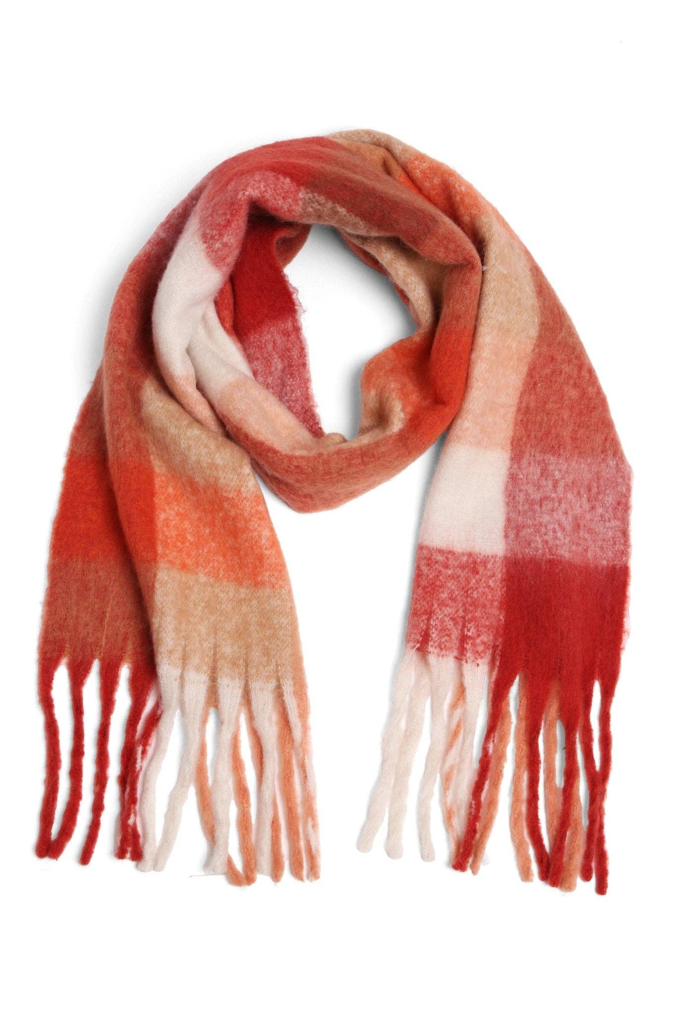 JS2415 Plaid Oblong Scarf with Fringe