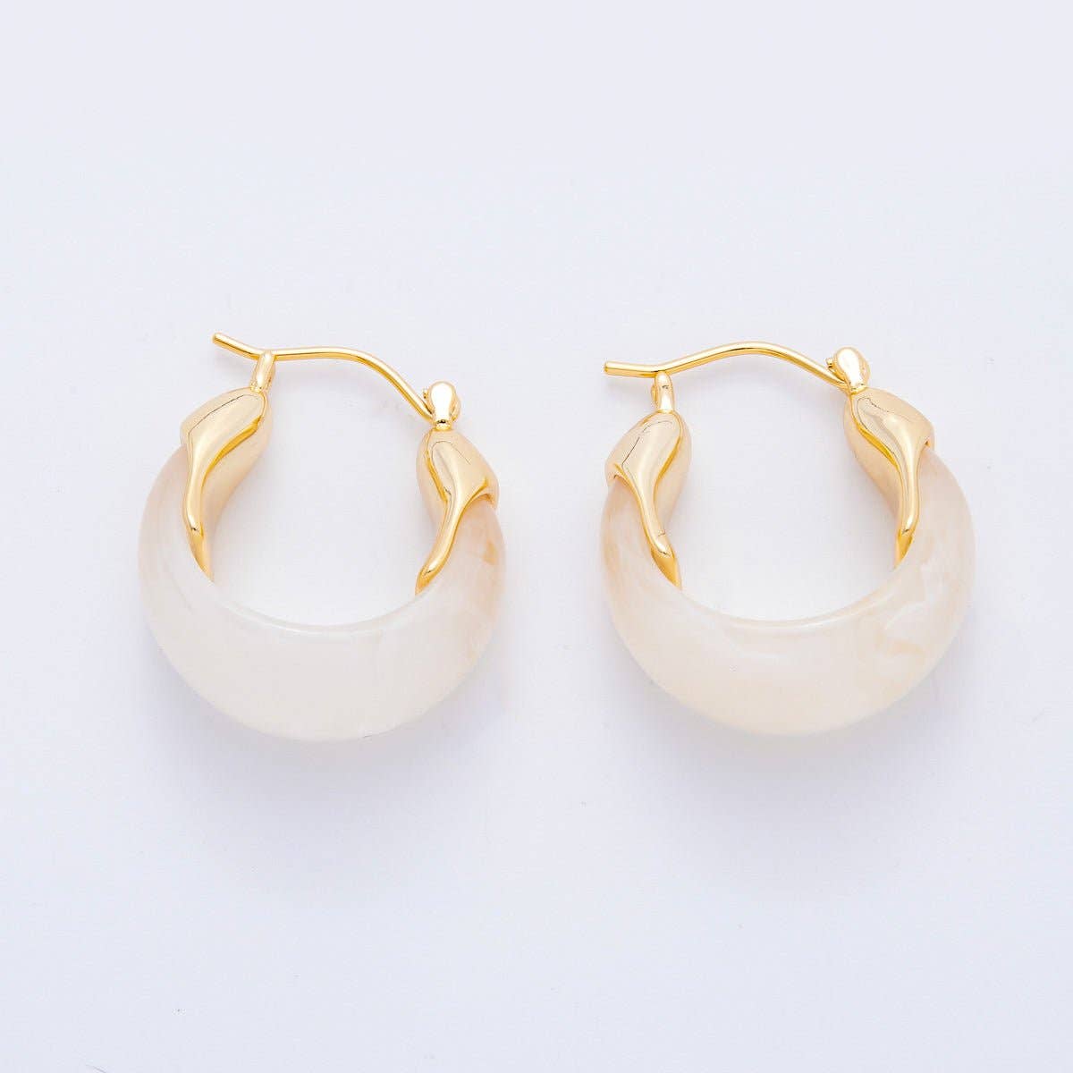 18K Gold Filled 25mm Brown, White, Blue, Black Resin Molten Gold Latch Hoops Earrings | AJ261 - AJ264