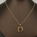 Inlaid CZ 18K Golden SS Horseshoe Shape Charm Necklace - FGS