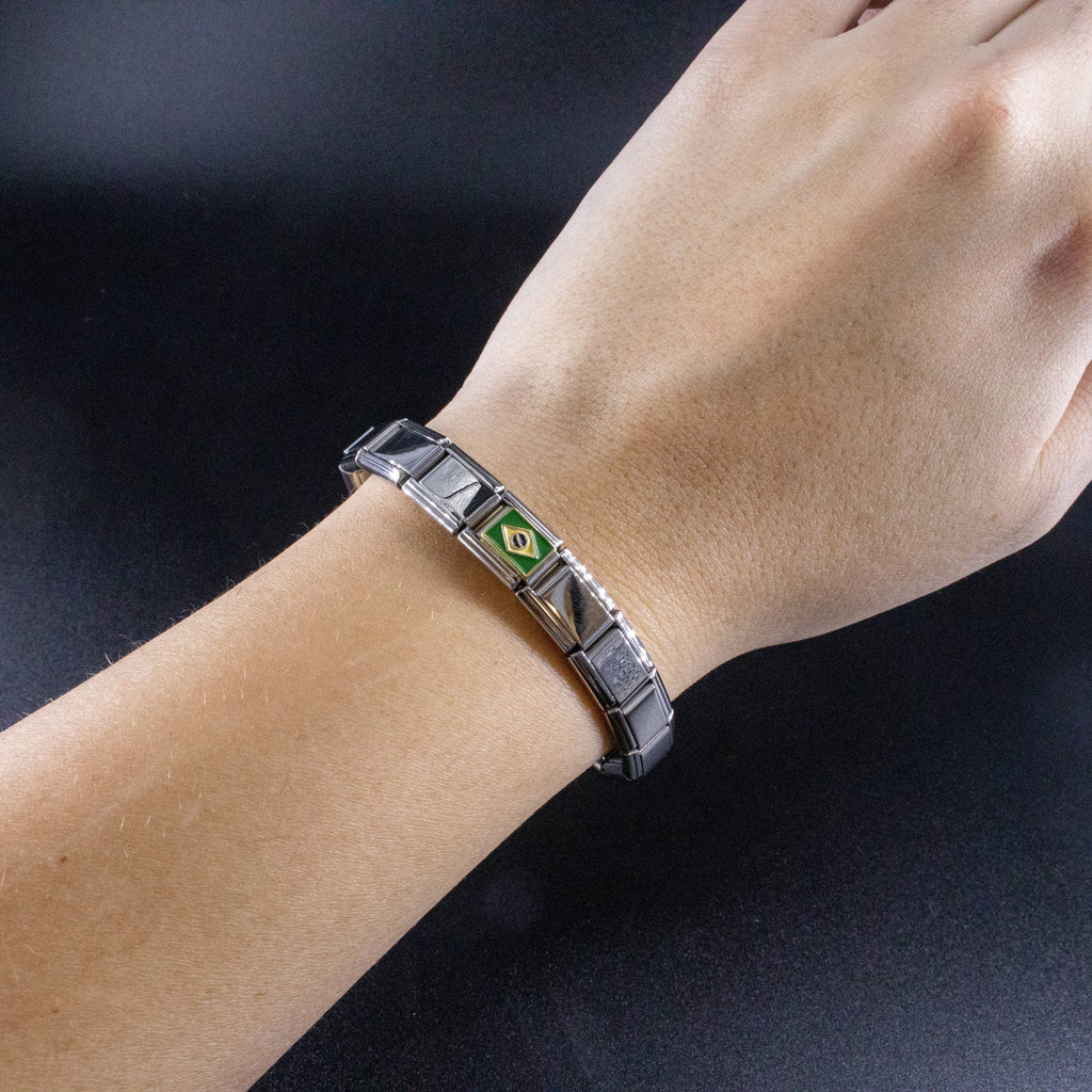 Italian Charms - Brazil Flag, 9mm Enamel Bracelet Links