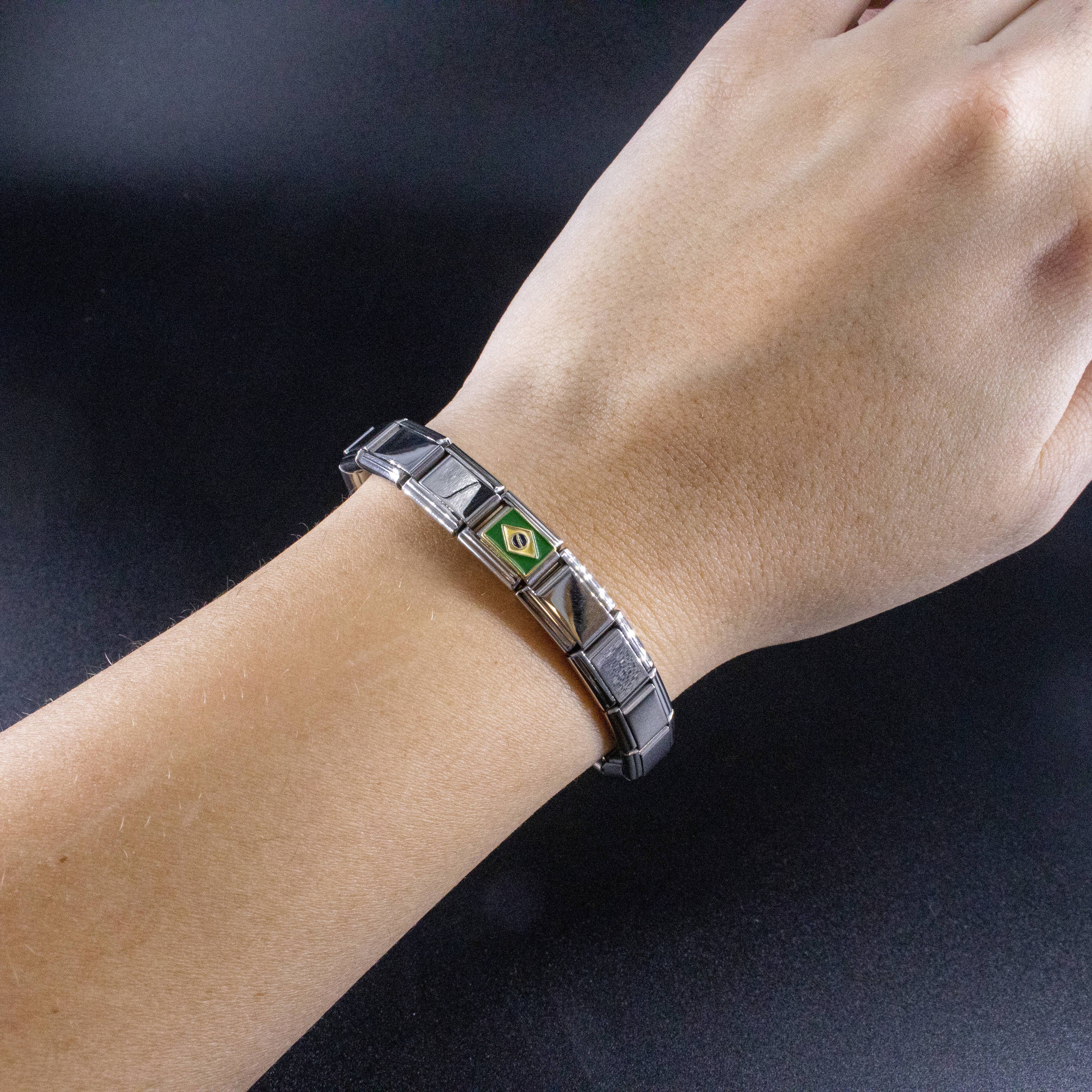 Italian Charms - Brazil Flag, 9mm Enamel Bracelet Links