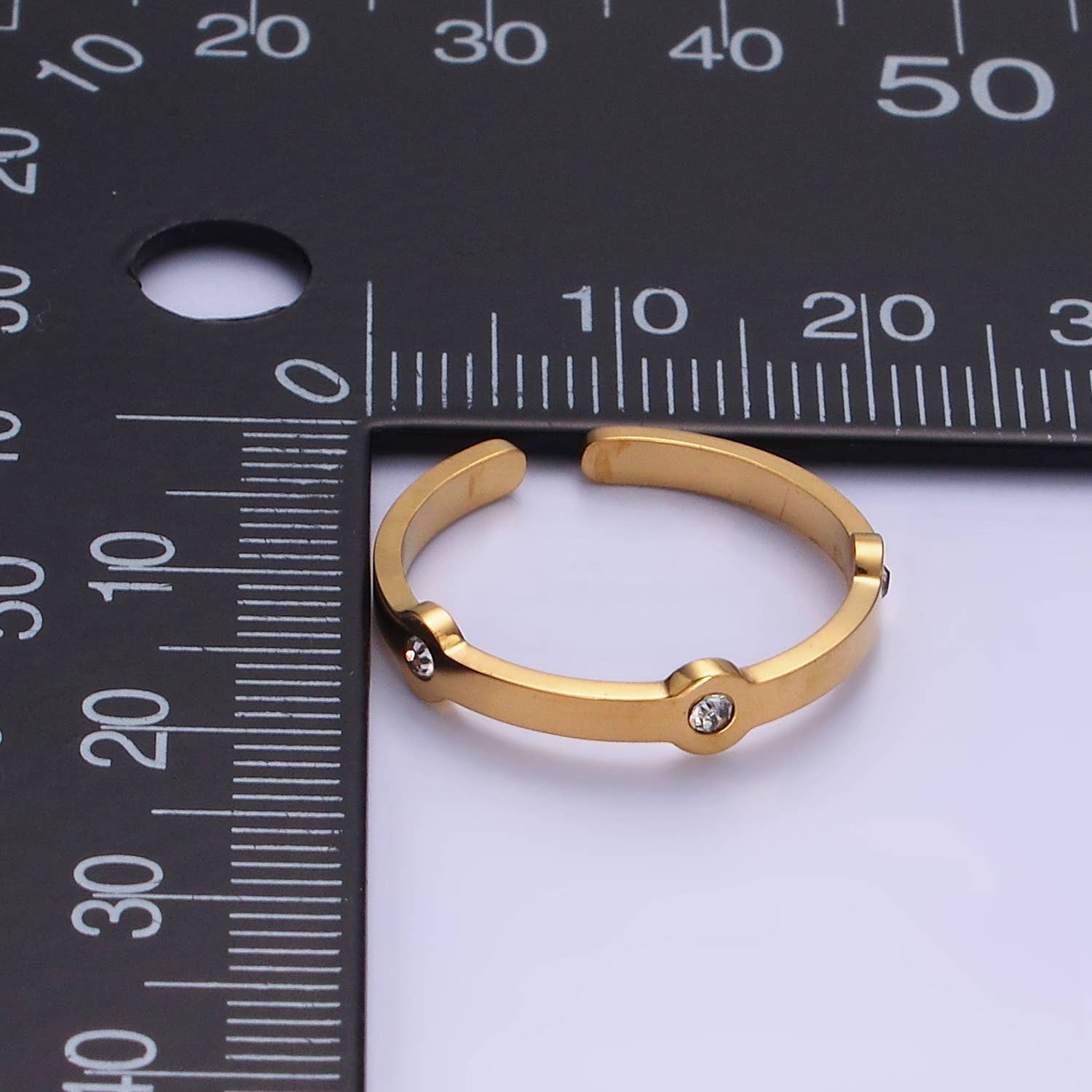 Stainless Steel Triple Clear Bezel Lined Adjustable Ring