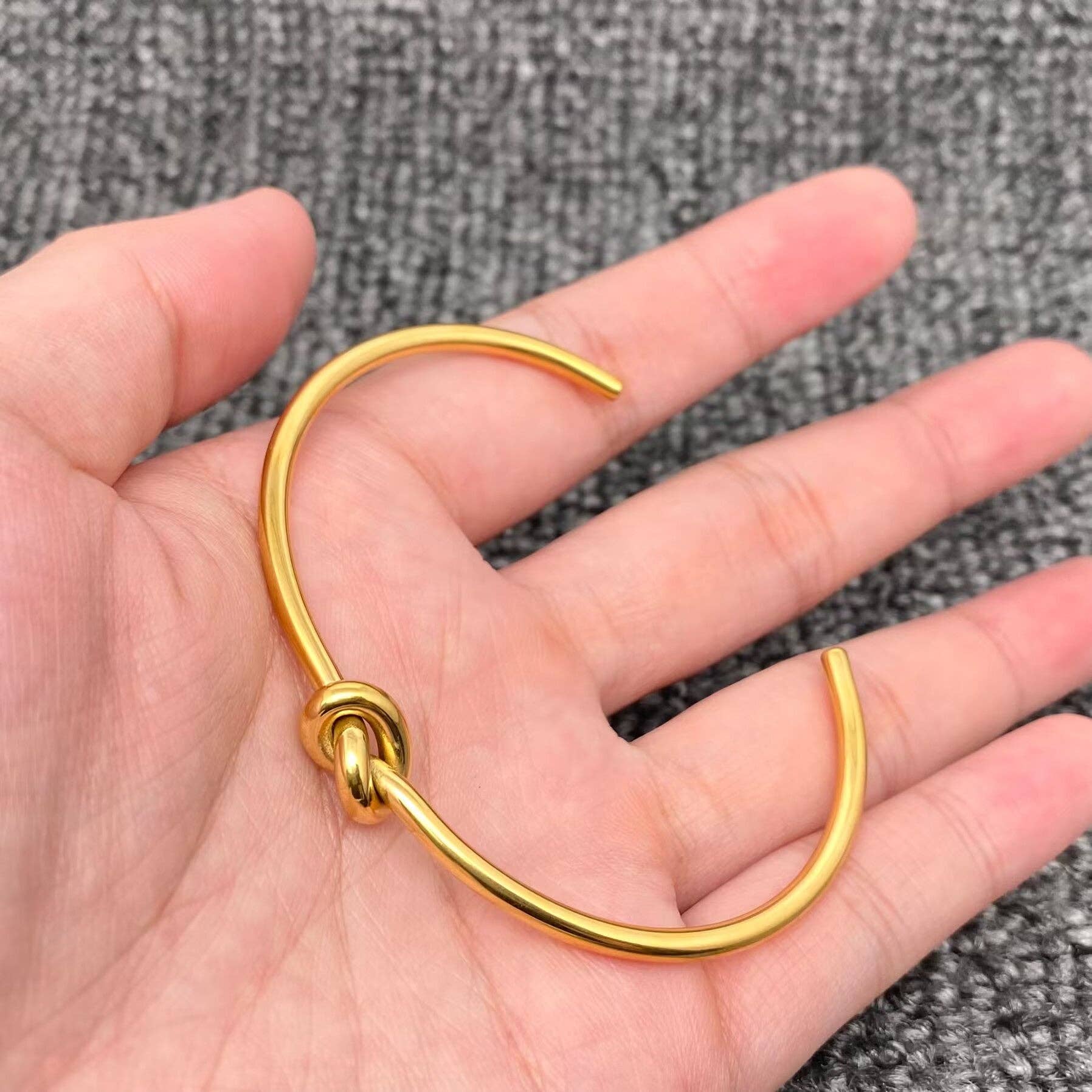 18K Gold Plated Stainless Steel Adjustable Knotted Cuff -FGS