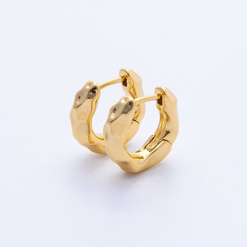 18K Gold Filled 16.5mm Hammered Huggie Earrings | Earrings-00041