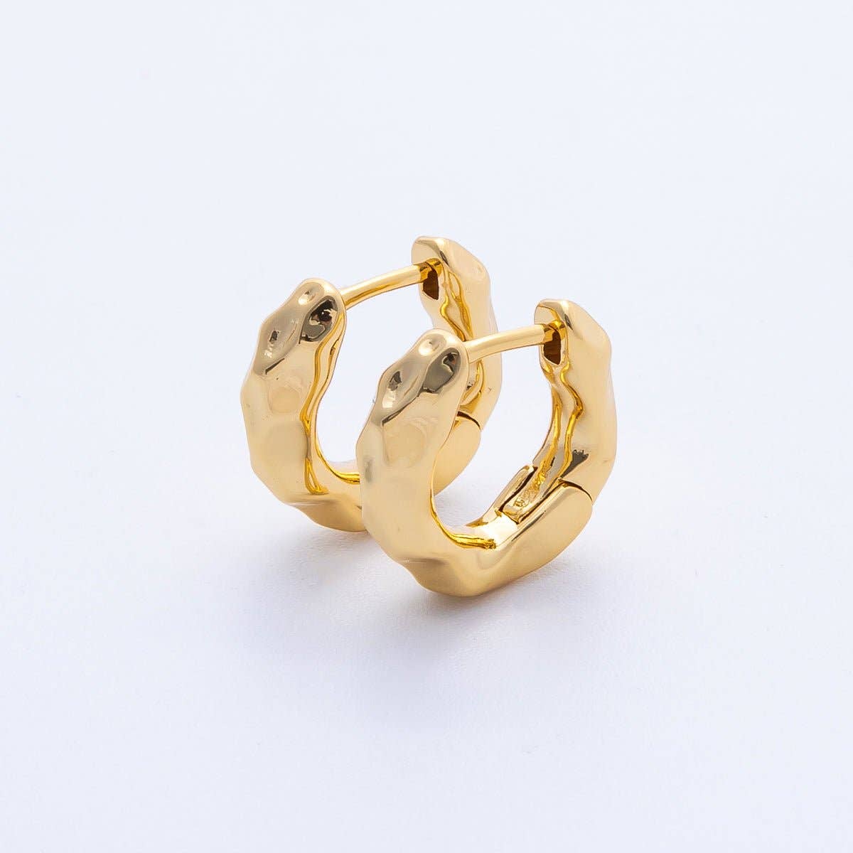 18K Gold Filled 16.5mm Hammered Huggie Earrings | Earrings-00041
