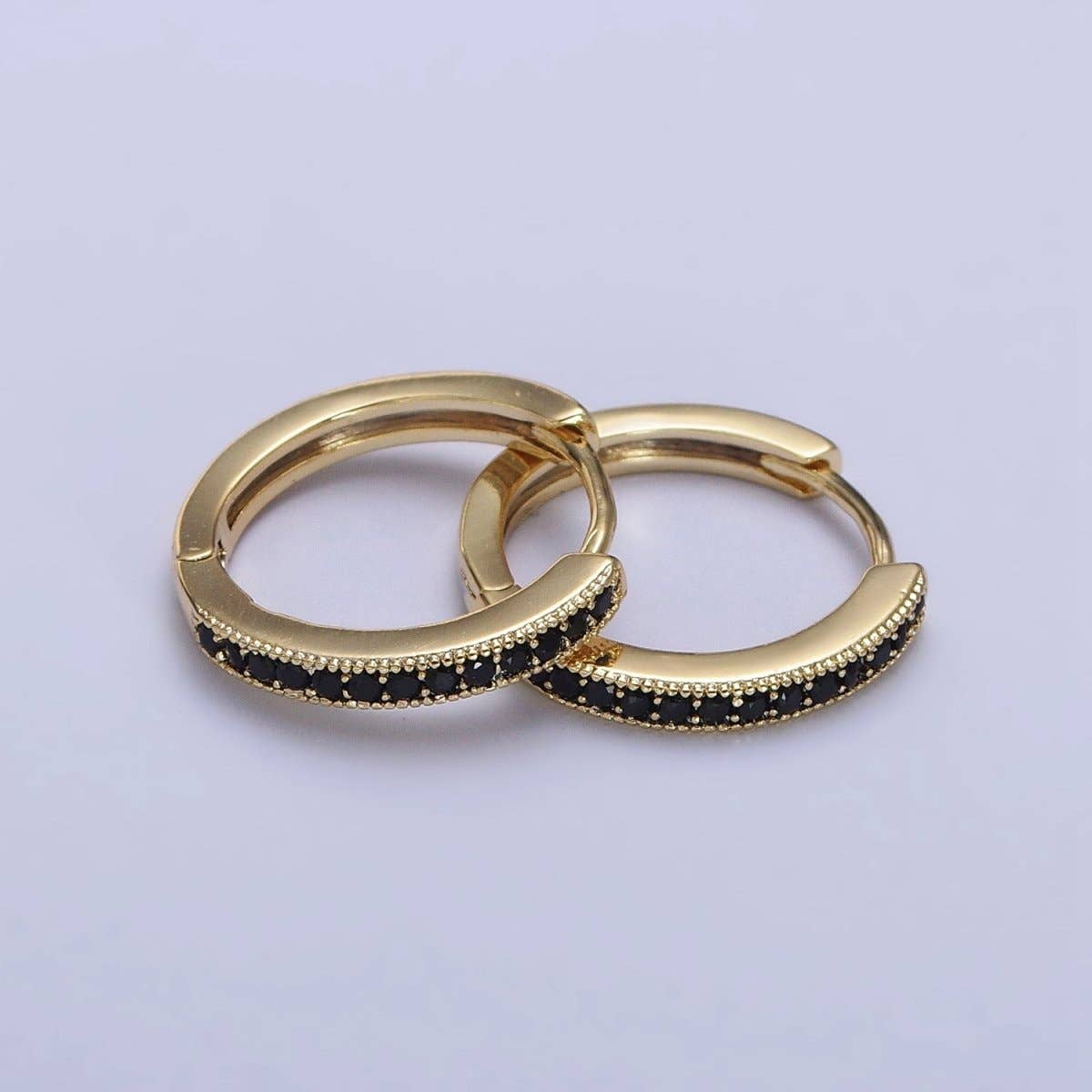 24K Gold Filled Green, Fuchsia, Black Micro Paved CZ Lined 16mm Huggie Earrings | AB297 AB298 AB299