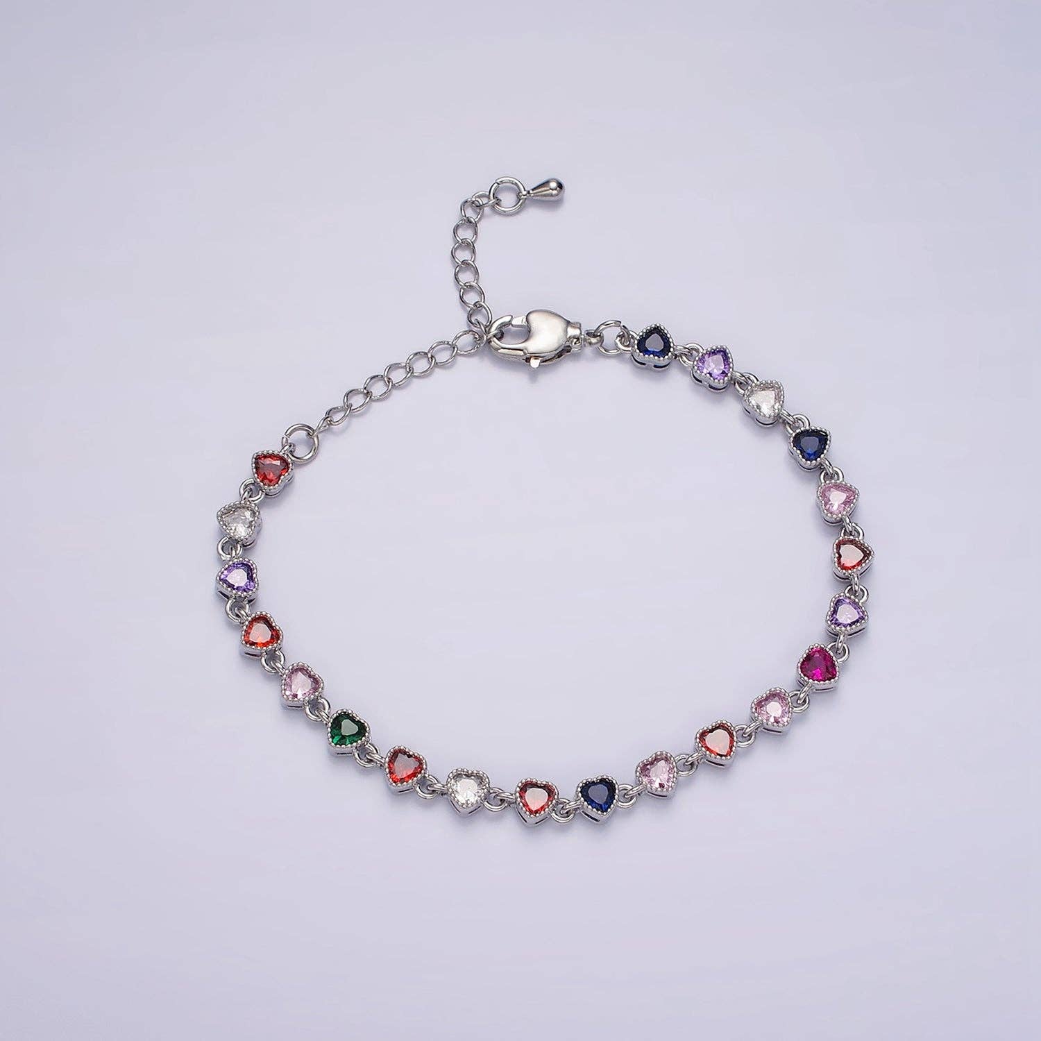 14K Gold Filled CZ Multicolor Heart Bezel 7 Inch Bracelet in Gold & Silver | WA-2230 WA-2231