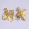 14K Gold Filled 40mm Clear CZ Line-Textured Flower Stud Earrings in Gold & Mixed Metal | P-507 P-504