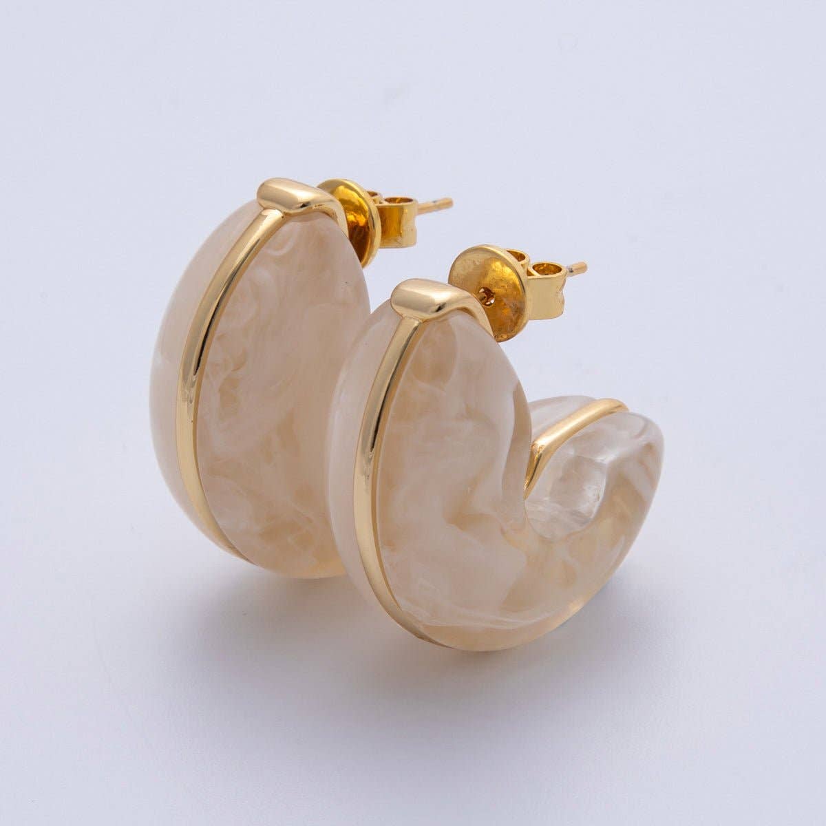 18K Gold Filled 25mm White, Blue, Black, Red, Beige, Brown Resin Chubby C-Shaped Hoop Earrings | Earrings-00154 ~ Earrings-00159