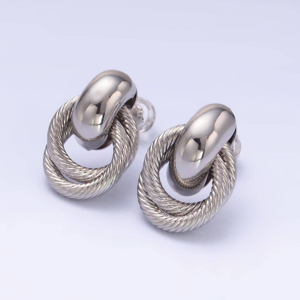 24K Gold Filled Circular Croissant Knot Doorknocker Drop Stud Earrings in Gold & Silver | Q490 AB744