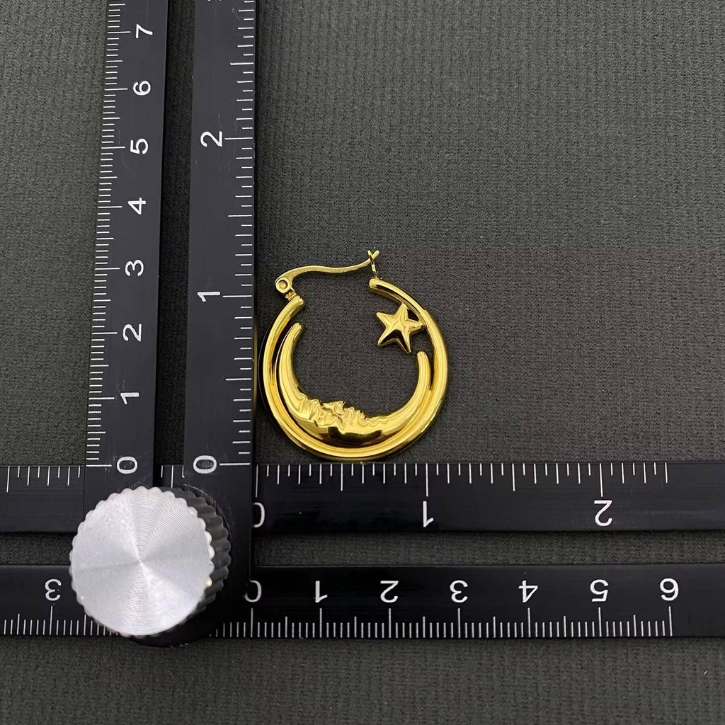 Moon Star 18K Gold Plated S.Steel Hoop Earrings - FGS/MS