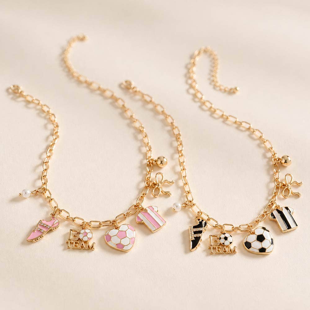 Soccer Bow Pearl Heart Charm Necklace