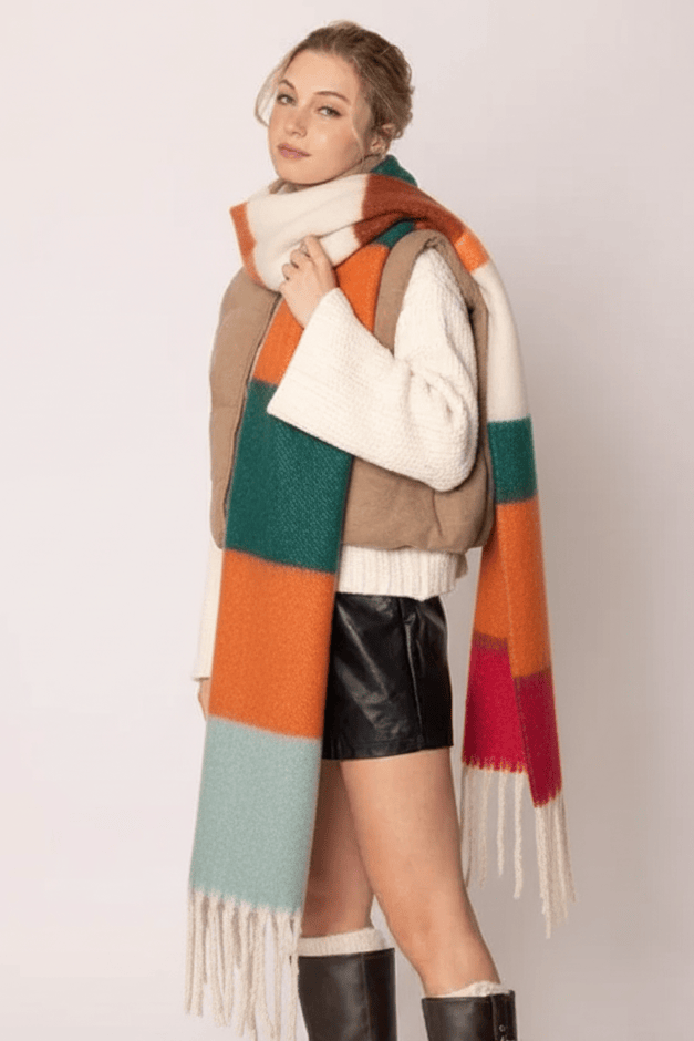 WCL120084 Sherrie Multi Stripe Cozy Scarf With Fringe