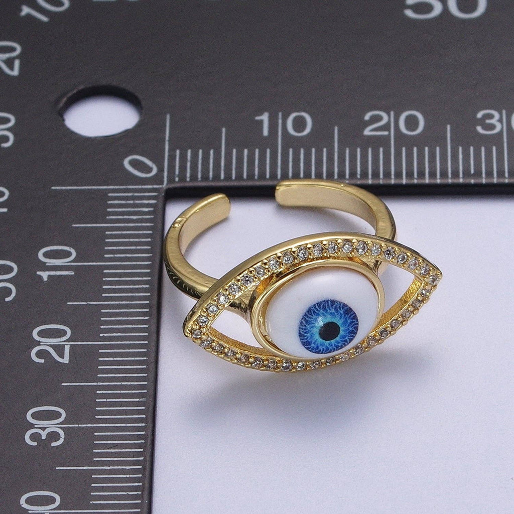 Micro Paved CZ Open Blue Evil Eye of Ra Protection Adjustabl