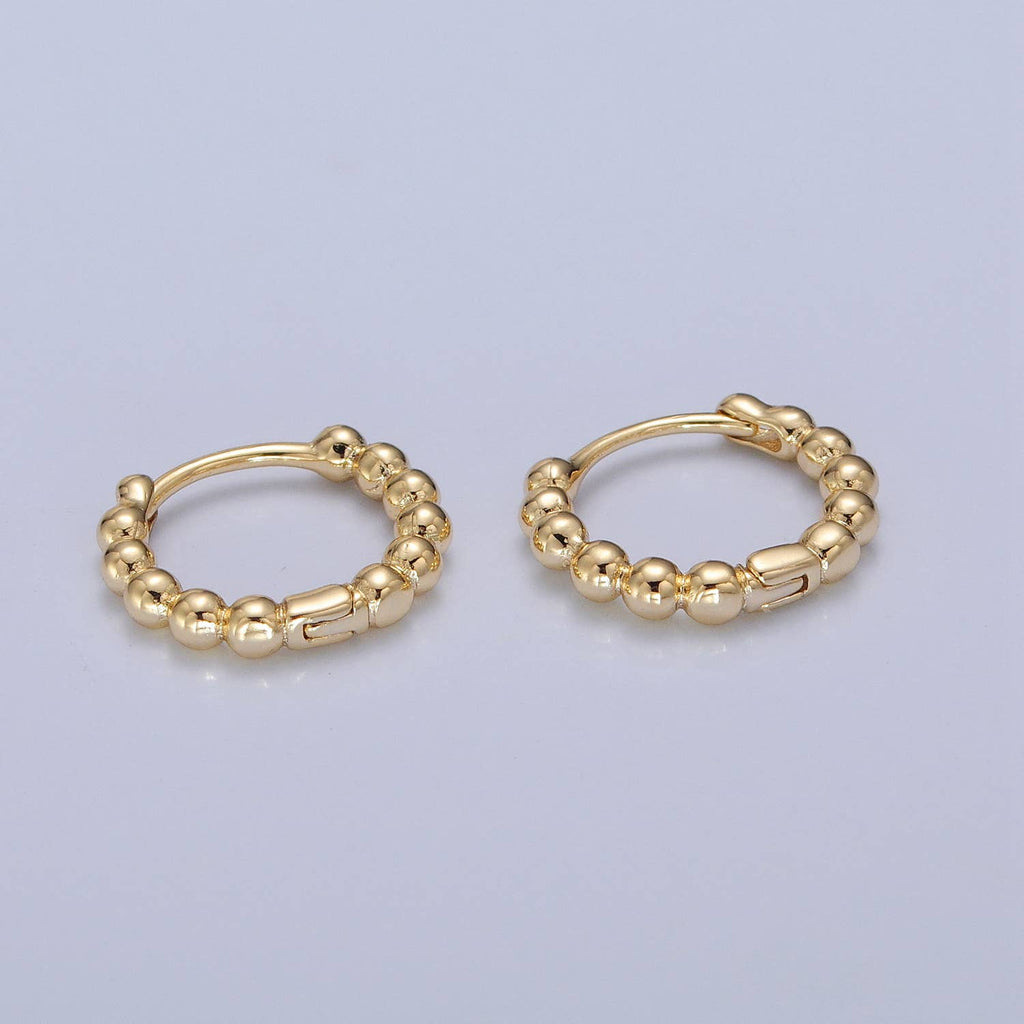 Dainty 14K Gold Filled Beaded Ball Round Bubble Huggie Hoop