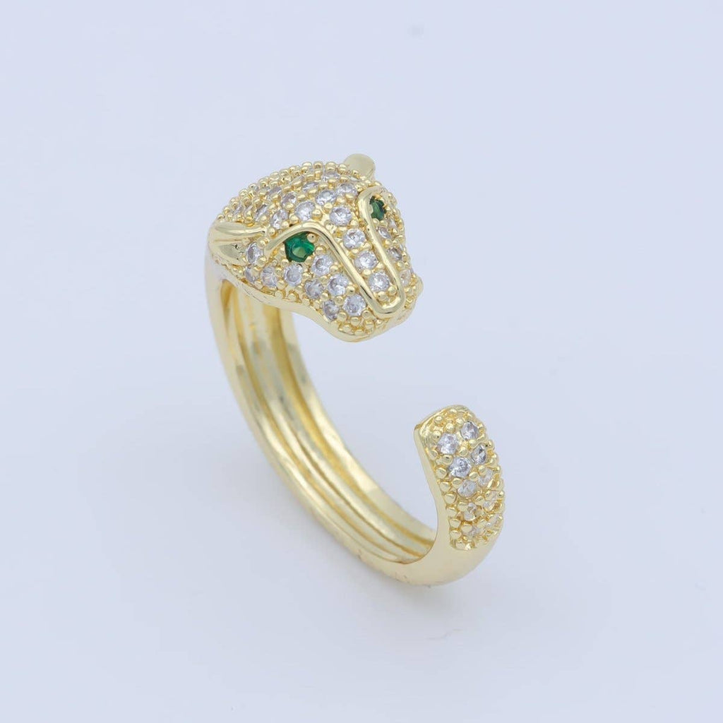 3D Gorgeous Jaguar Panther Leopard Dazzle Cubic Zircon Adjustable Gold Filled Ring Gift for Her Birthday Gift O-481