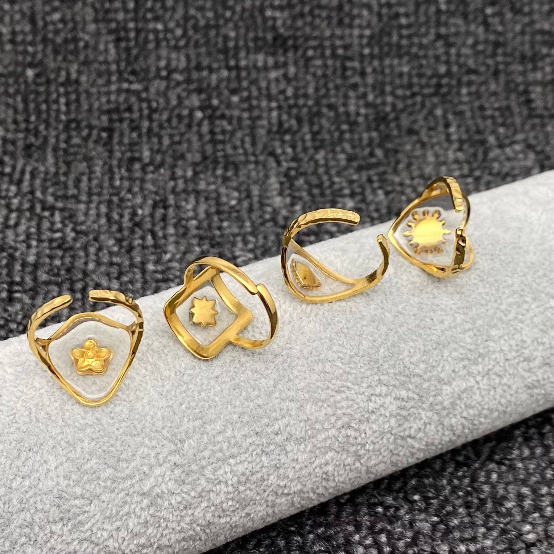 Translucent Resin 18K Golden S.Steel Adjustable Ring - FGS