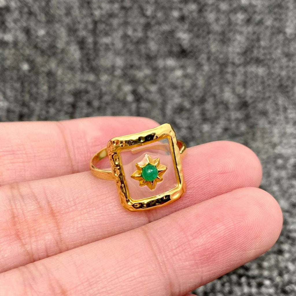 Translucent Resin 18K Golden S.Steel Adjustable Ring - FGS