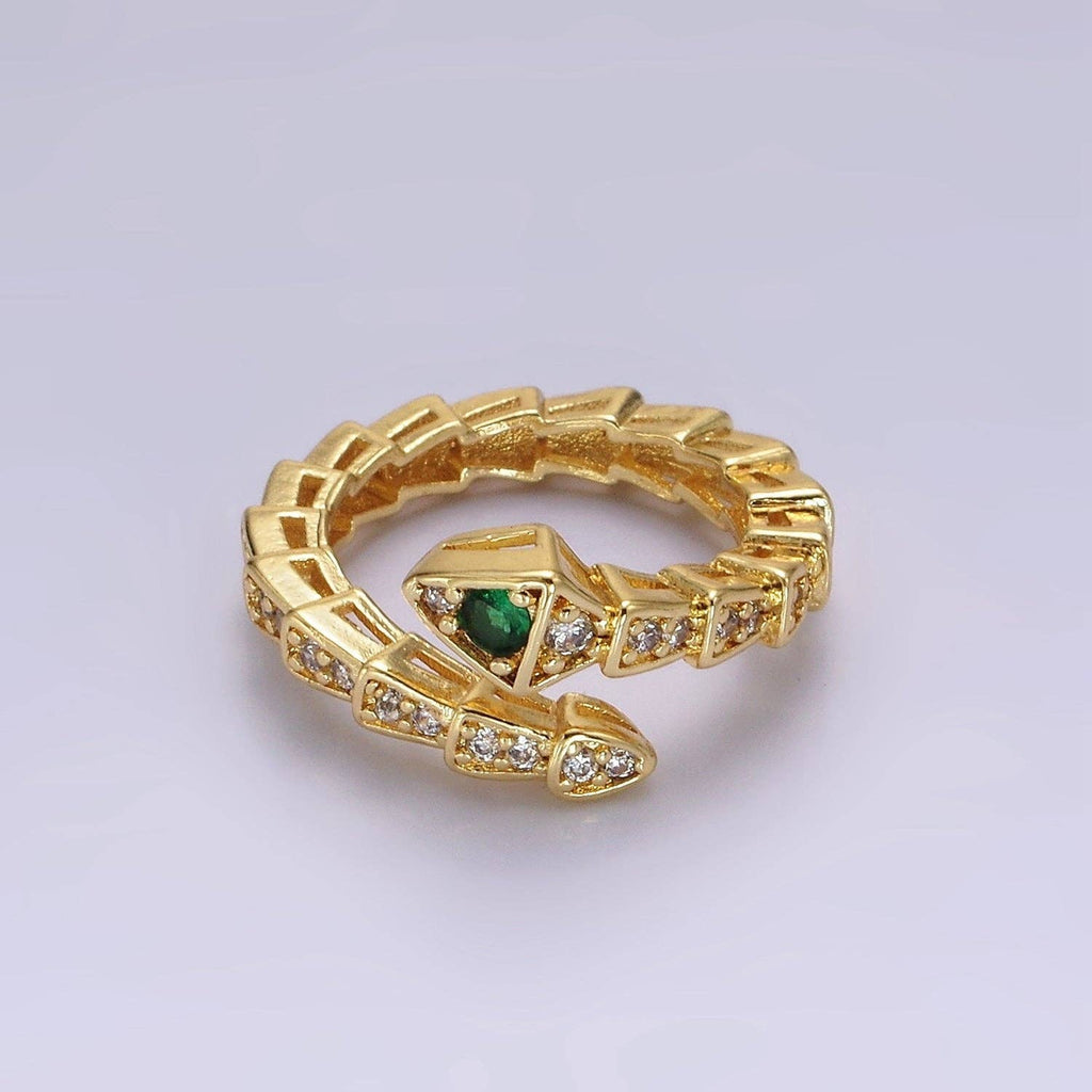 14K Gold Filled Green Micro Paved CZ Snake Serpent Animal Wrap Ring | O1168