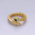 14K Gold Filled Green Micro Paved CZ Snake Serpent Animal Wrap Ring | O1168