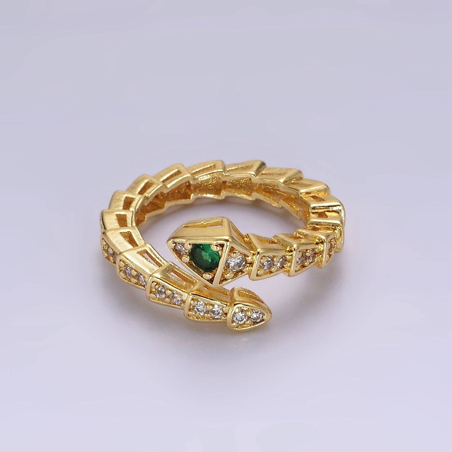14K Gold Filled Green Micro Paved CZ Snake Serpent Animal Wrap Ring | O1168