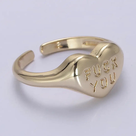 Dainty "Fuck You" Gold Heart Stackable Signet Ring