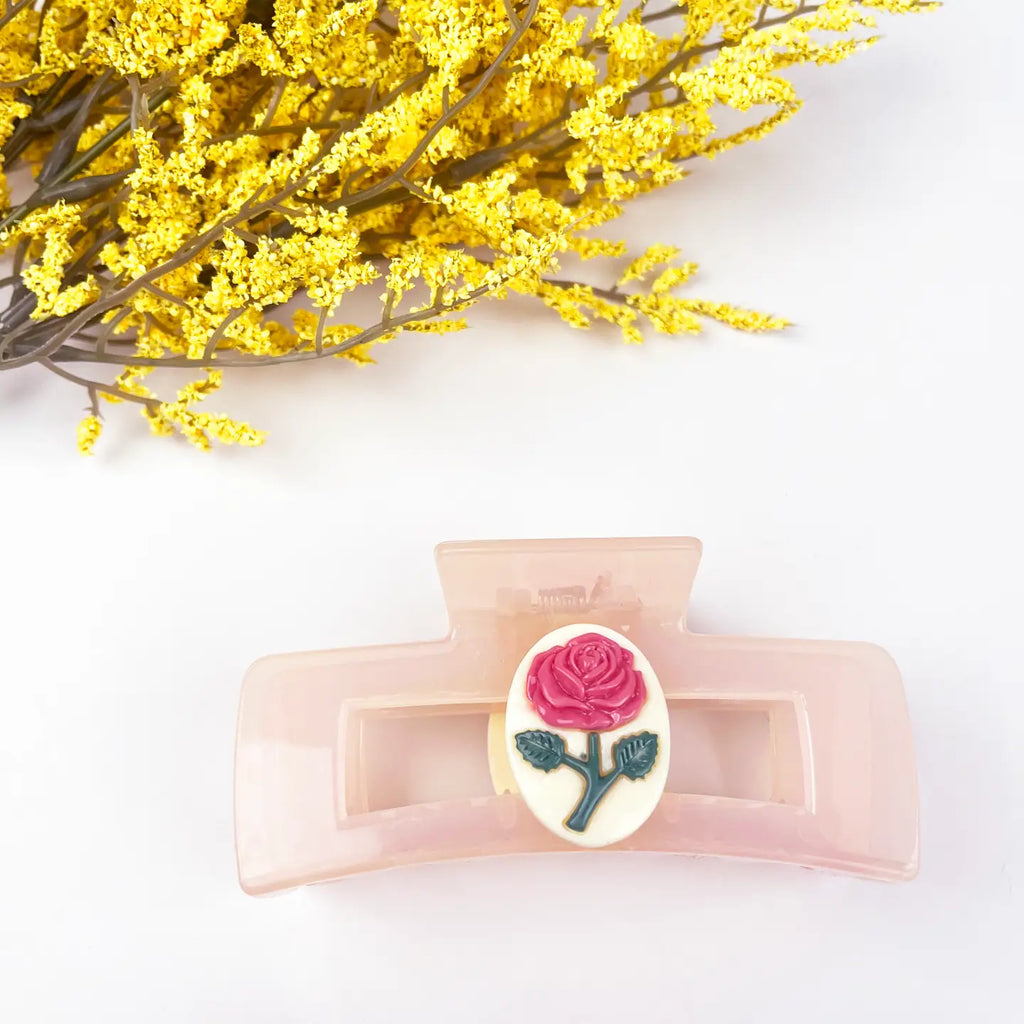 Vintage Rose Medal Pink Hair Claw Clip