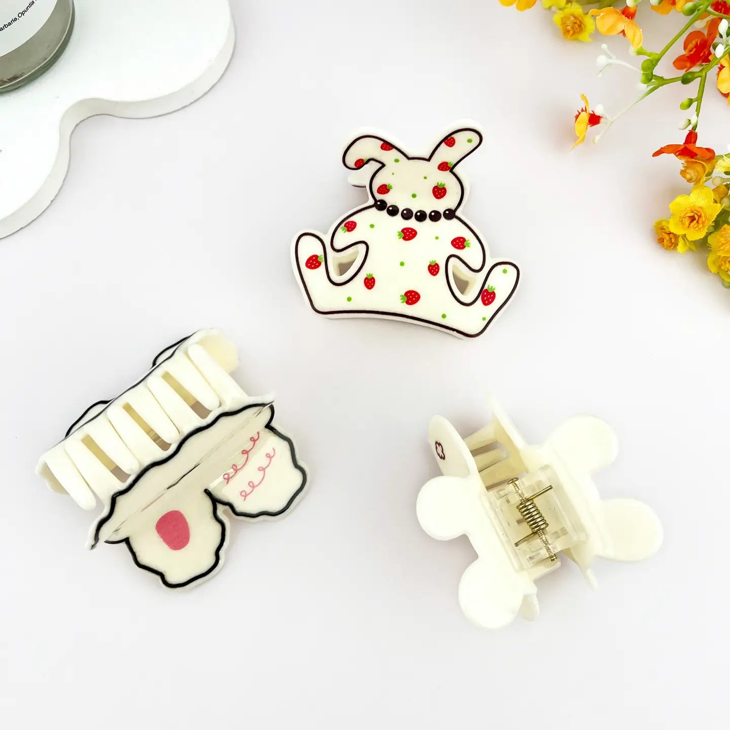 Strawberry Bunny Acrylic Hair Claw Clip