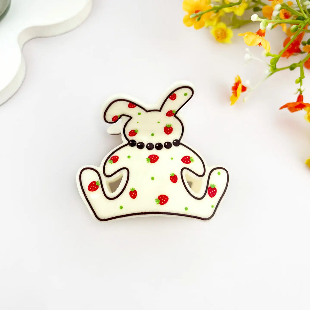 Strawberry Bunny Acrylic Hair Claw Clip
