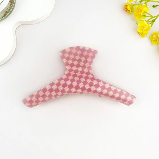 Pastel Checkered Acrylic Curved Hair Claw Clip