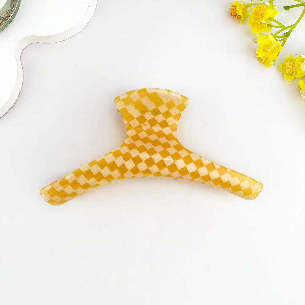 Pastel Checkered Acrylic Curved Hair Claw Clip